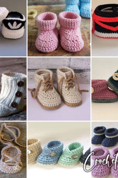 photo collage of baby shoes crochet patterns