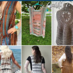 photo collage of crochet patterns for bohemian vests with text which reads the best boho vest crochet patterns