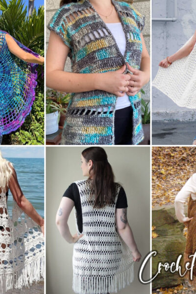 photo collage of bohemian vest crochet patterns