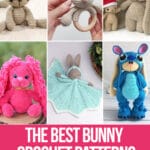 photo collage of crochet patterns of bunnies with text which reads the best bunny crochet patterns curated by crochet.life
