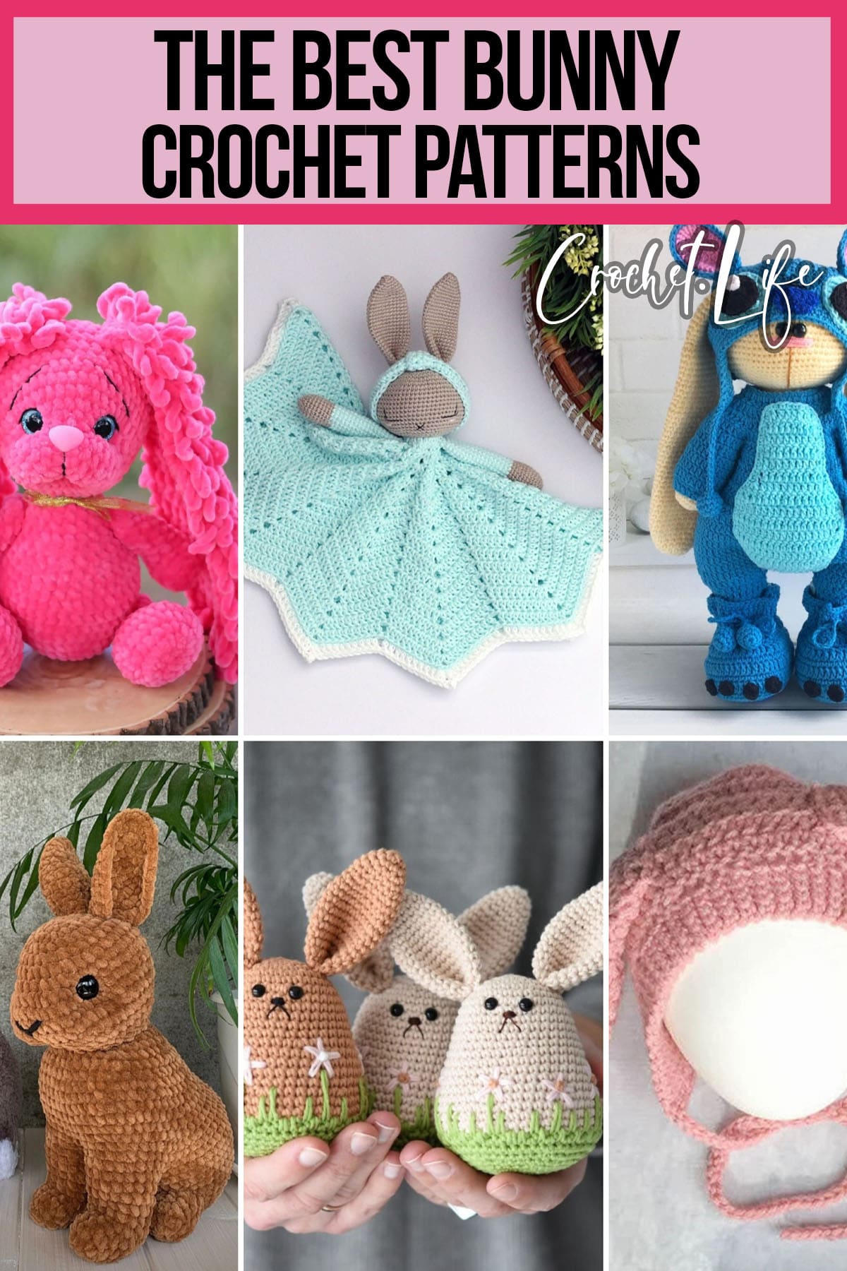 photo collage of rabbit crochet patterns with text which reads the best bunny crochet patterns