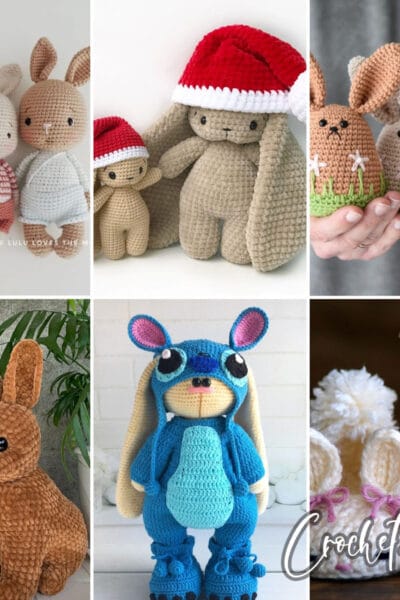 photo collage of bunny crochet patterns