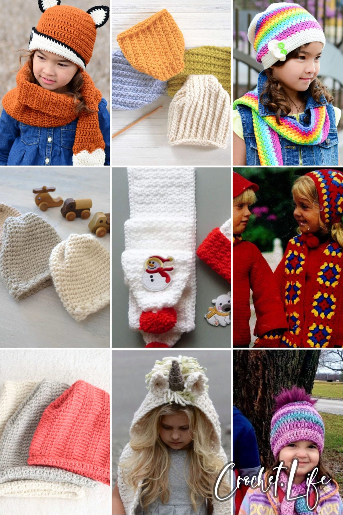photo collage of childrens scarf crochet patterns 