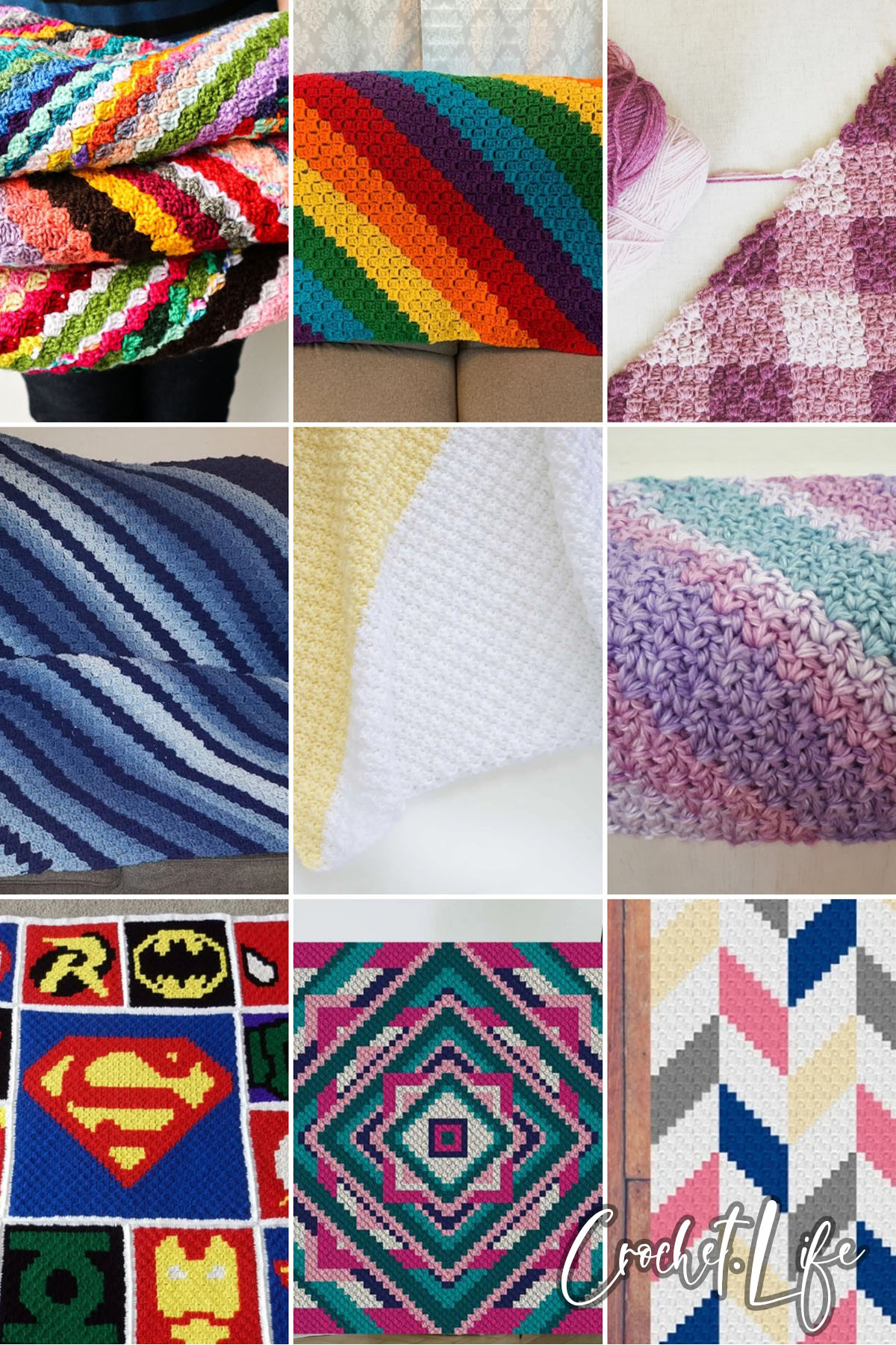 photo collage of c2c crochet Blanket Patterns 