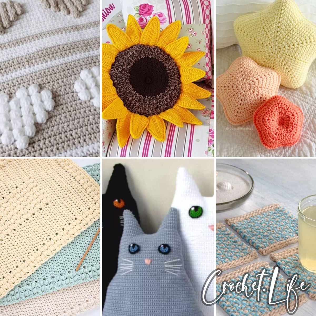 photo collage of crochet patterns for the home 