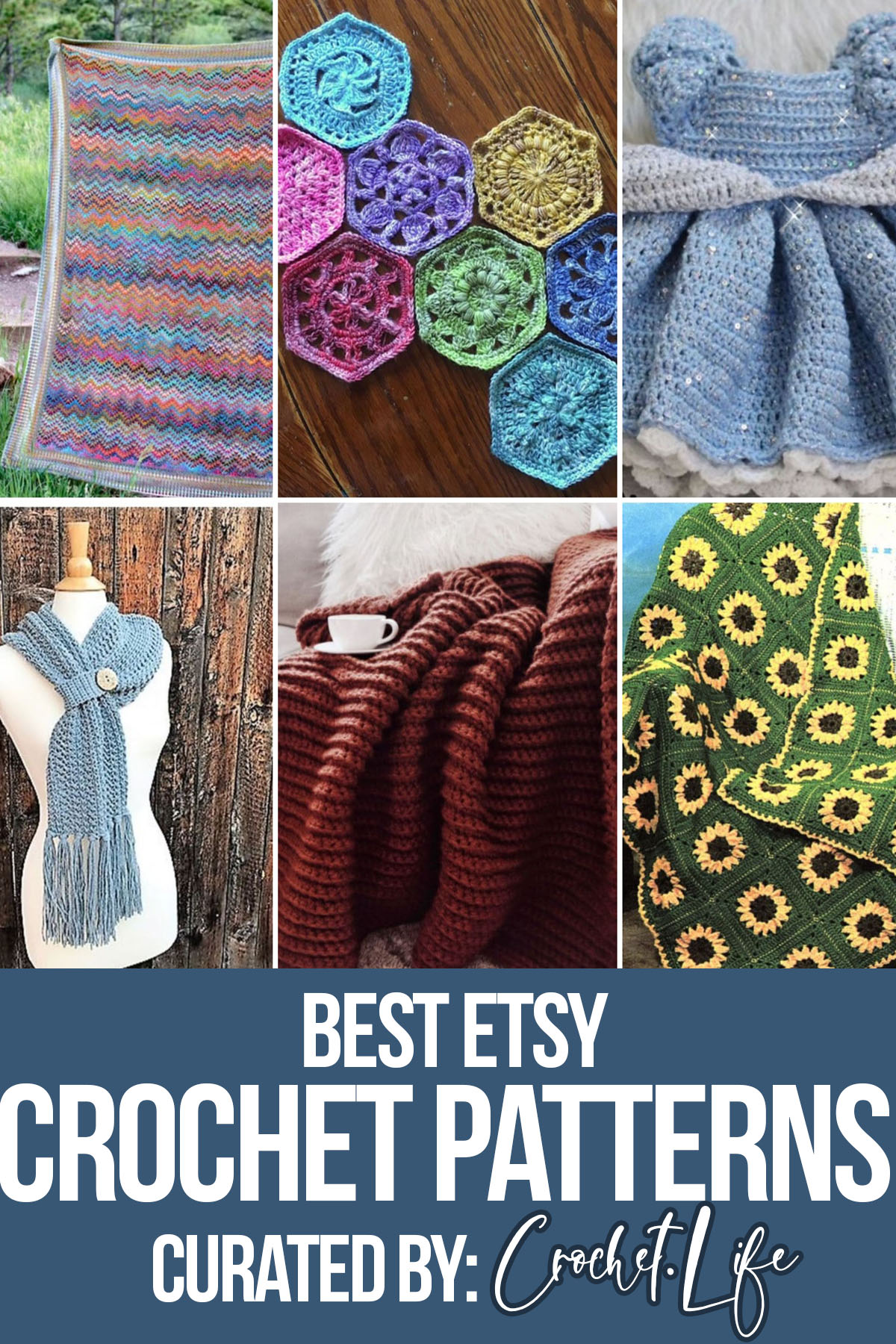 photo collage of crochet etsy patterns with text which reads best etsy crochet patterns curated by crochet.life
