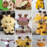 photo collage of crochet giraffe patterns