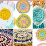 photo collage of patterns for crocheted granny circles with text which reads best granny circle crochet patterns