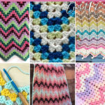 photo collage of patterns for crocheted granny ripple projects with text which reads the best granny ripple crochet patterns