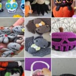 photo collage of crochet halloween patterns