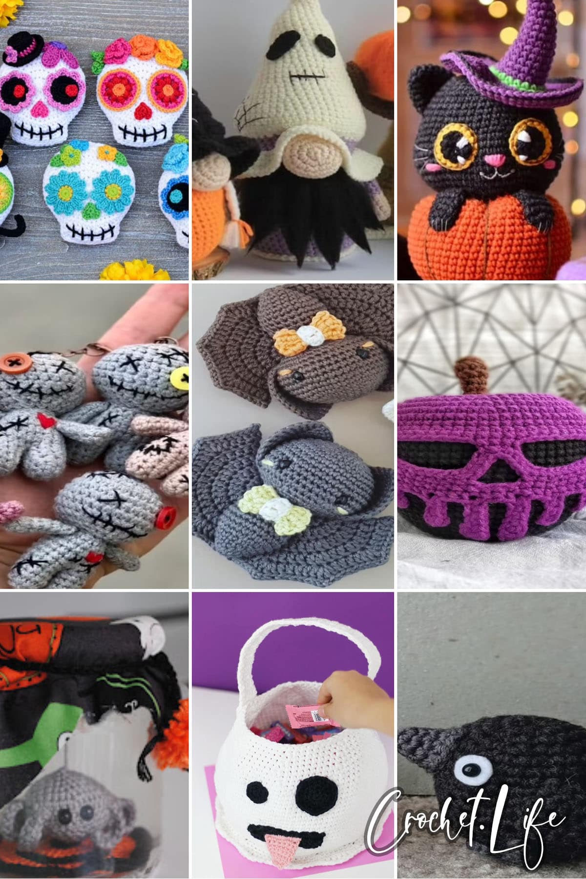 photo collage of crochet halloween patterns 