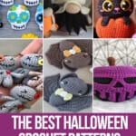 photo collage of crochet patterns for halloween with text which reads the best halloween crochet patterns curated by crochet.life