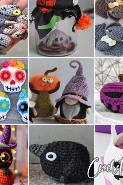 photo collage of halloween crochet patterns