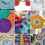 photo collage of crochet hexagon patterns