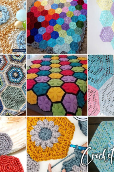 photo collage of hexagon crochet patterns