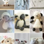 photo collage of crochet lamb patterns