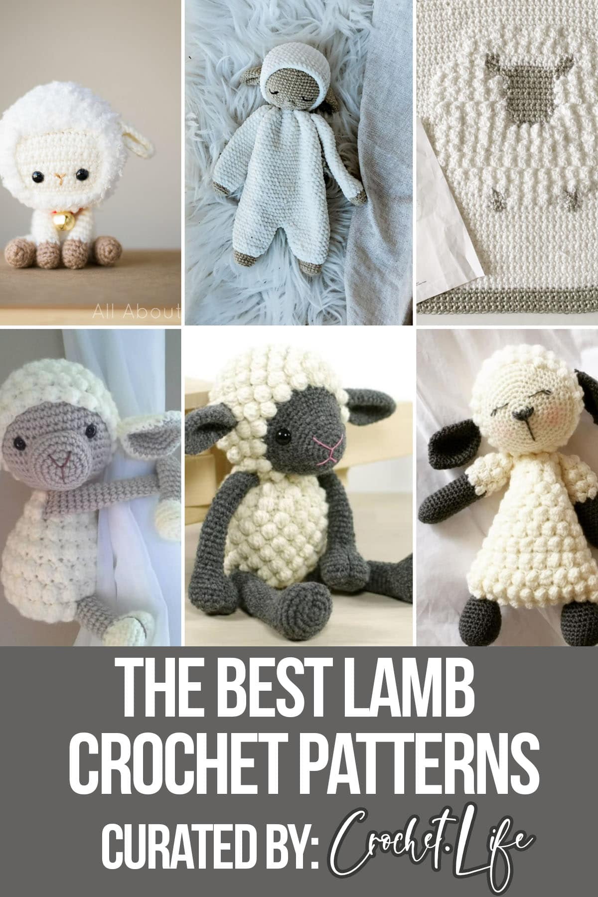photo collage of sheep crochet patterns with text which reads the best lamb crochet patterns curated by crochet.life