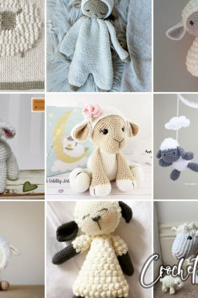 photo collage of lamb crochet patterns
