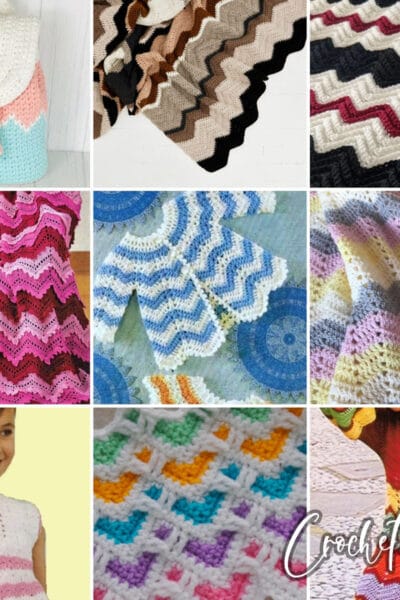 photo collage of large ripple blanket crochet patterns