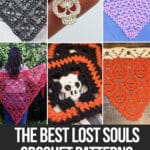 photo collage of skull crochet patterns with text which reads the best lost souls crochet patterns curated by crochet.life