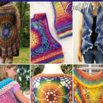 photo collage of crocheted mandala vest patterns with text which reads best mandala vest crochet patterns