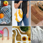 photo collage of crochet market bag patterns with text which reads the best market bag crochet patterns
