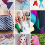 photo collage of crochet patterns of mermaid tails