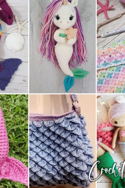 photo collage of mermaid tail crochet patterns