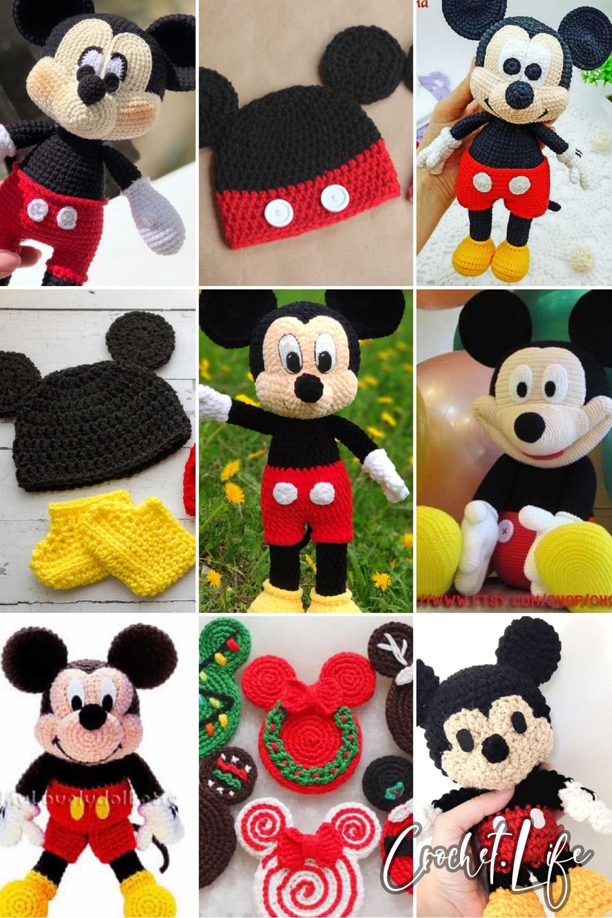 photo collage of mickey crochet patterns