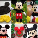 photo collage of crochet mickey mouse patterns with text which reads best mickey mouse crochet patterns