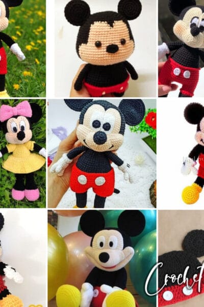 photo collage of mickey mouse crochet patterns
