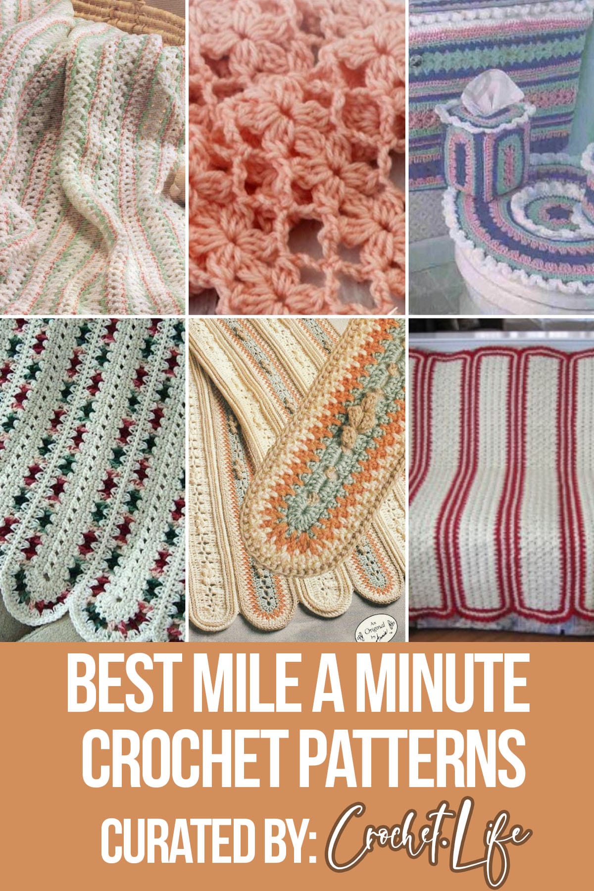 photo collage of beginner crochet patterns with text which reads best mile a minute crochet patterns curated by crochet.life