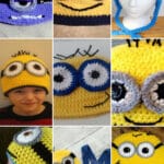 photo collage of crochet minion hat patterns