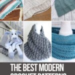 photo collage of modern crochet patterns with text which reads the best modern crochet patterns curated by crochet.life