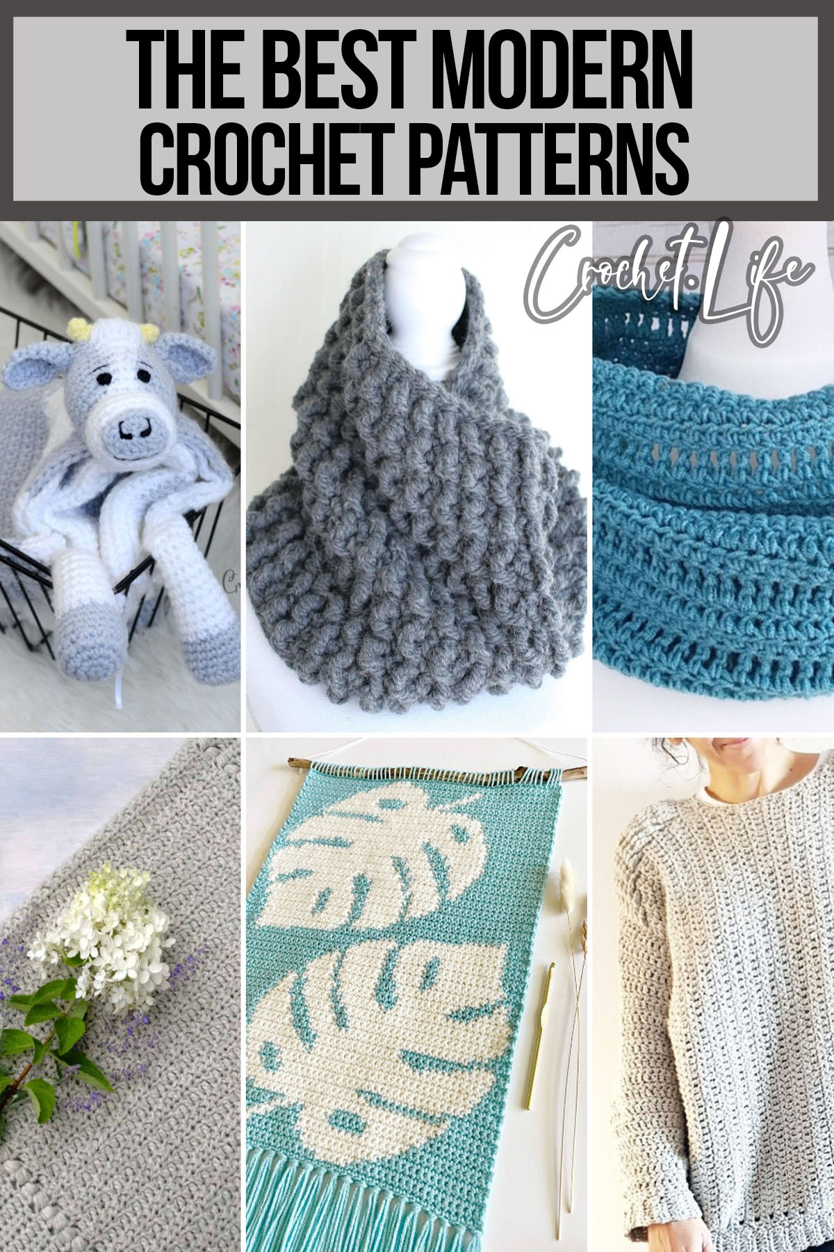 photo collage of modern crochet patterns with text which reads the best modern crochet patterns