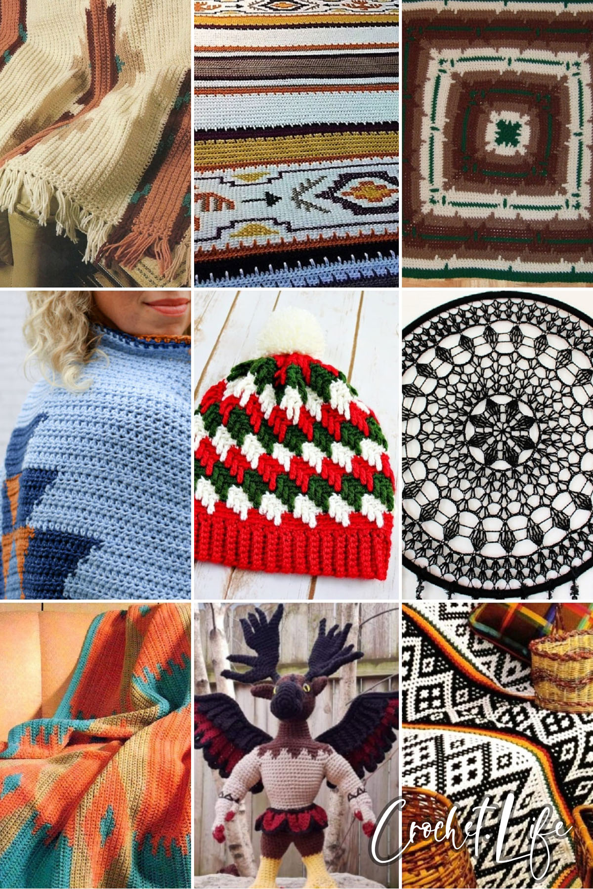 photo collage of crochet native american patterns 
