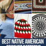 photo collage of crochet patterns of native american style ideas with text which reads best native american crochet patterns curated by crochet.life