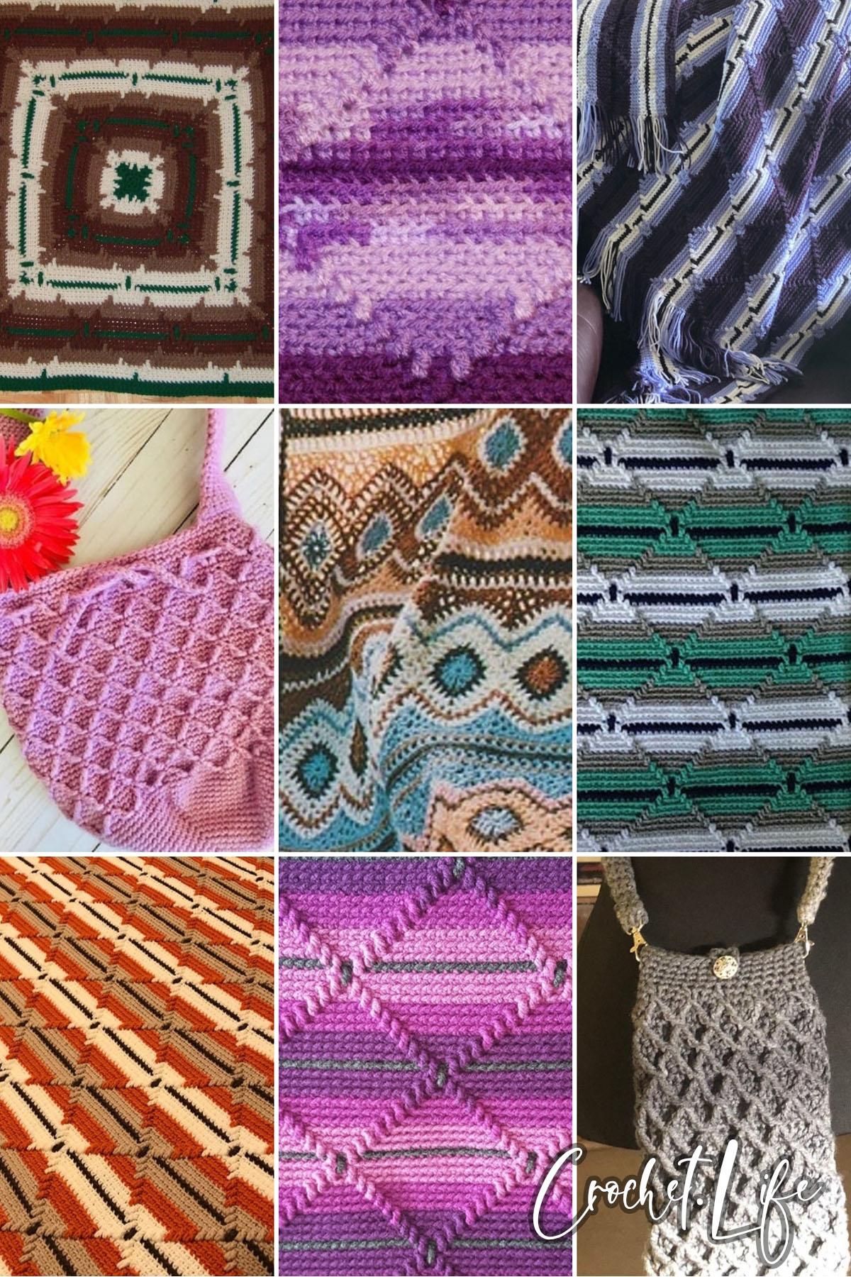 photo collage of navajo crochet navajo diamond  patterns