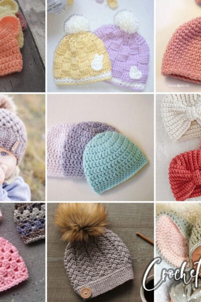 photo collage of newborn beanies crochet patterns