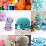 photo collage of crochet octopus patterns