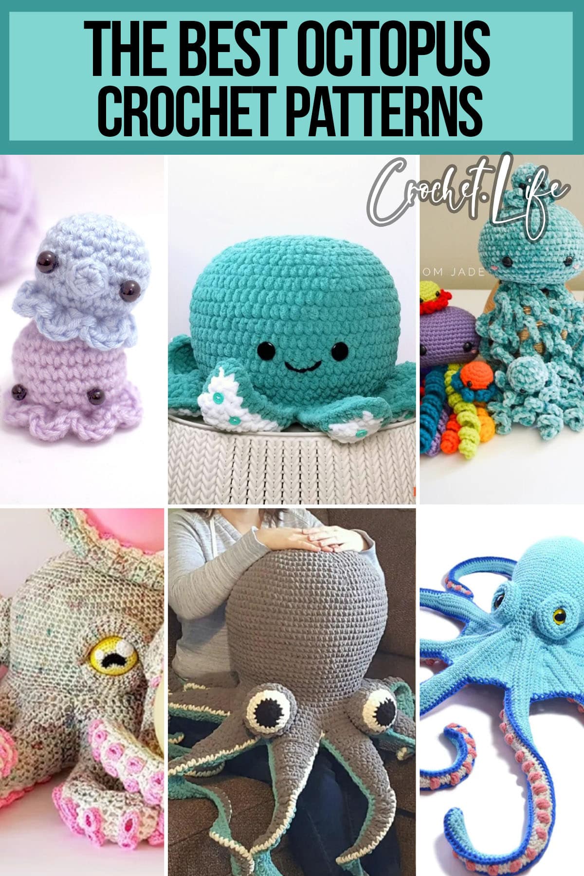photo collage of crochet patterns for octopus with text which reads the best octopus crochet patterns