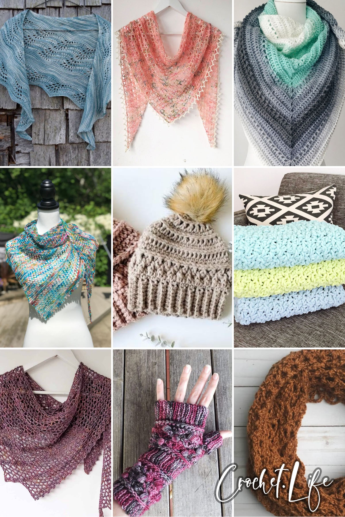 photo collage of one skein crochet patterns 