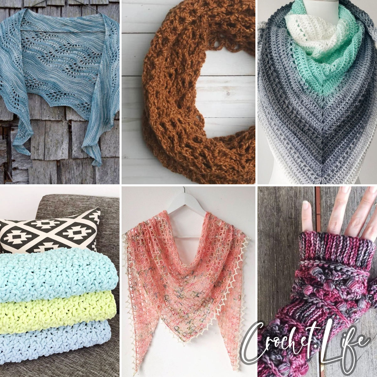 photo collage of one skein crochet patterns 