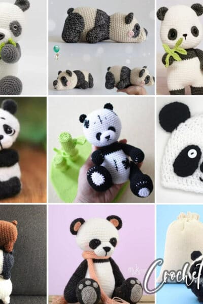 photo collage of panda crochet patterns