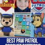 photo collage of paw patrol themed crochet patterns with text which reads best paw patrol crochet patterns curated by crochet.life