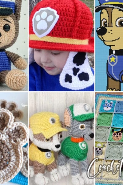 photo collage of paw patrol crochet patterns