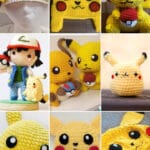 photo collage of crochet pikachu patterns