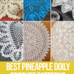 photo collage of crochet patterns for pineapple doily with text which reads best pineapple doily crochet patterns curated by crochet.life