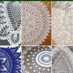 photo collage of crochet doily patterns with text which reads best pineapple doily crochet patterns