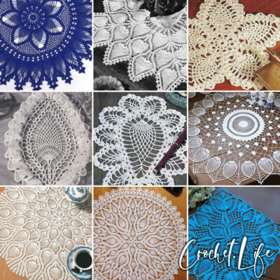 photo collage of pineapple doily crochet patterns